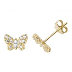 9ct Yellow Gold Zirconia Butterfly Stud Earrings ES502