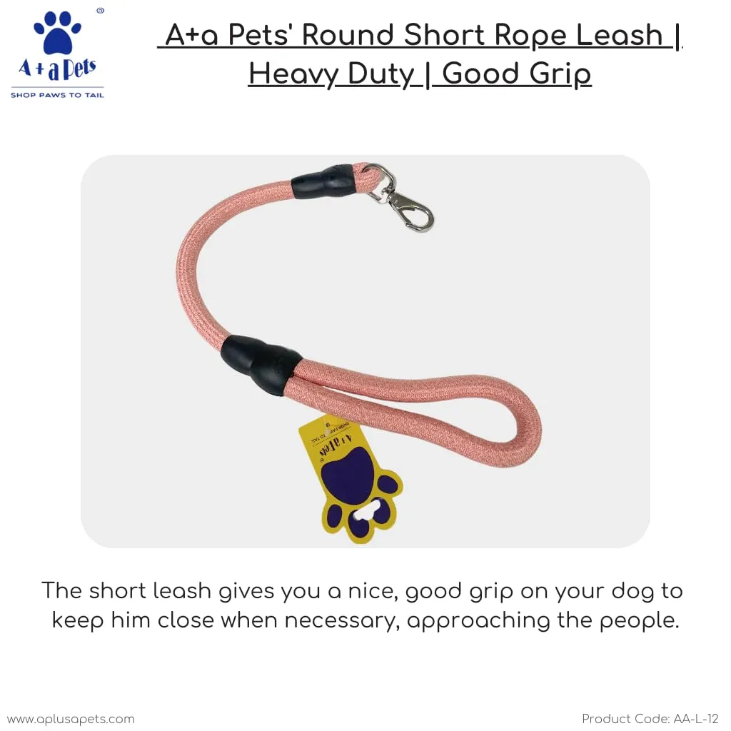 A a Pets' Round Short Rope Leash for Dog | Good Grip for Large, Medium, Heavy Puller Dogs (Pink)