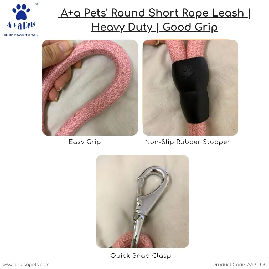 A a Pets' Round Short Rope Leash for Dog | Good Grip for Large, Medium, Heavy Puller Dogs (Pink)