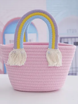 A Cute Rainbow Cloud-Shaped Handbag, The Latest Hand-Woven Beach Vacation Straw Bag That Matches All Styles