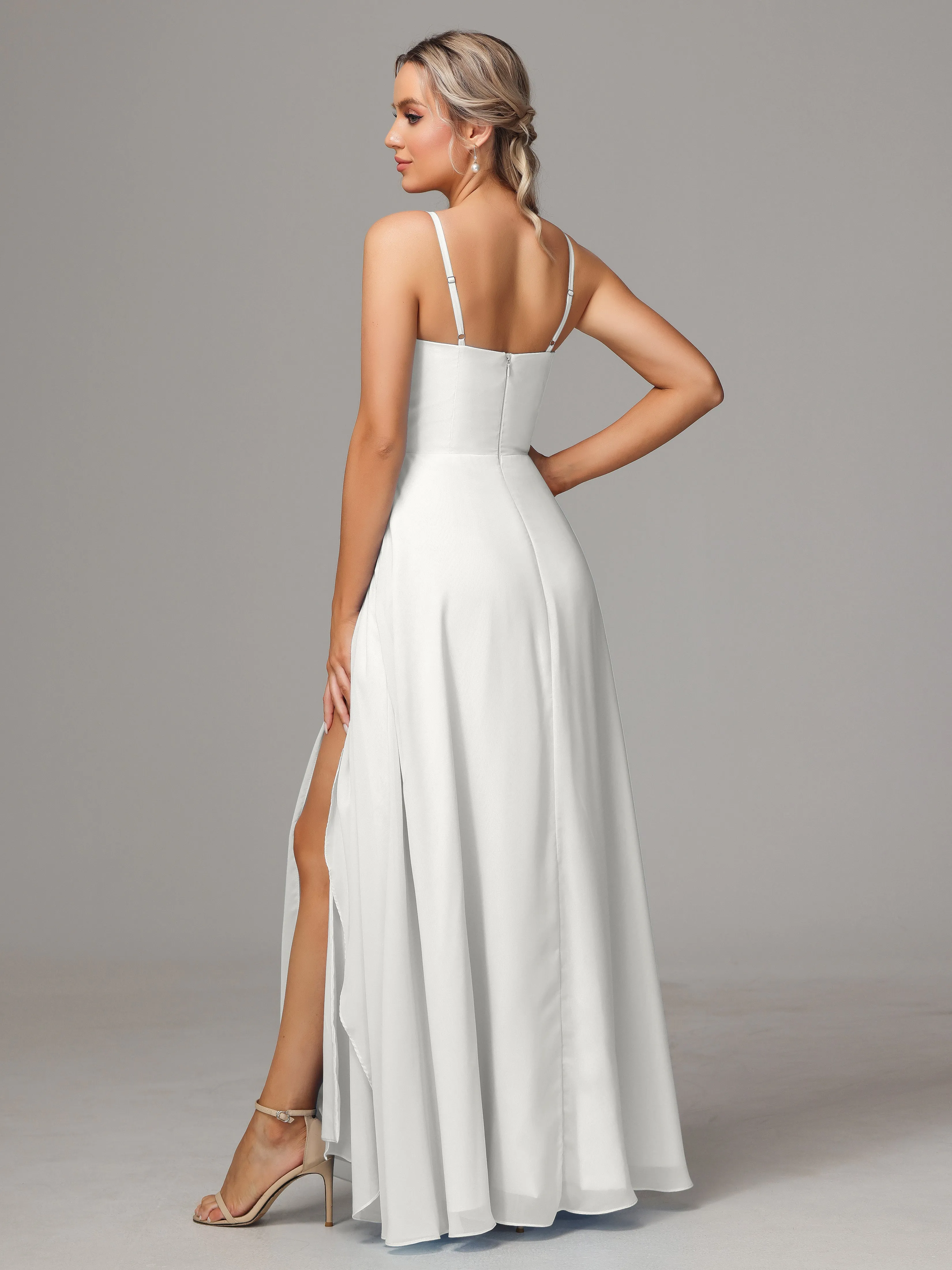 A-Line Ruffles Spaghetti Straps Chiffon Bridesmaid Dresses With Split