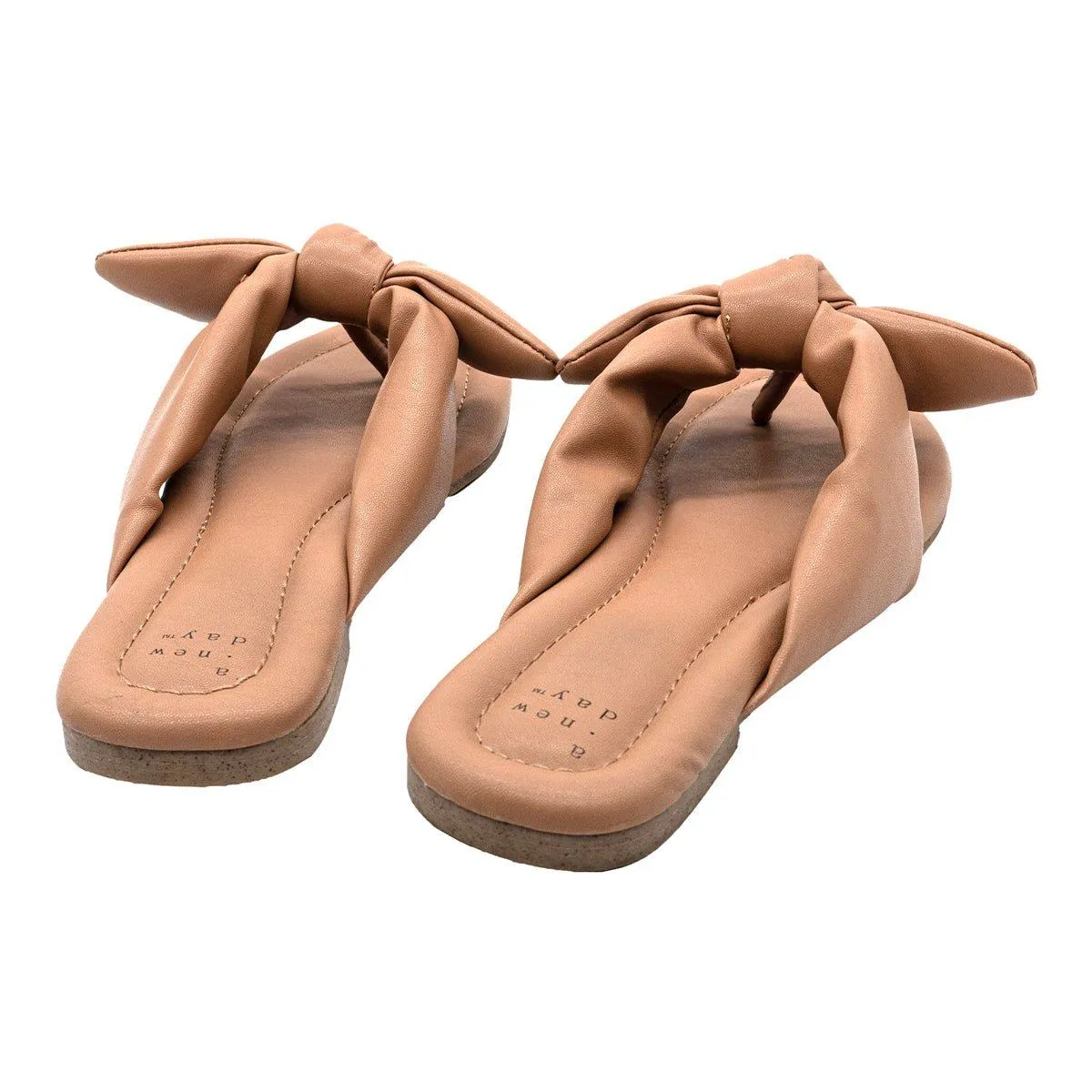 A New Day Adley Bow Flip Flops Leather Beige Colour For Women