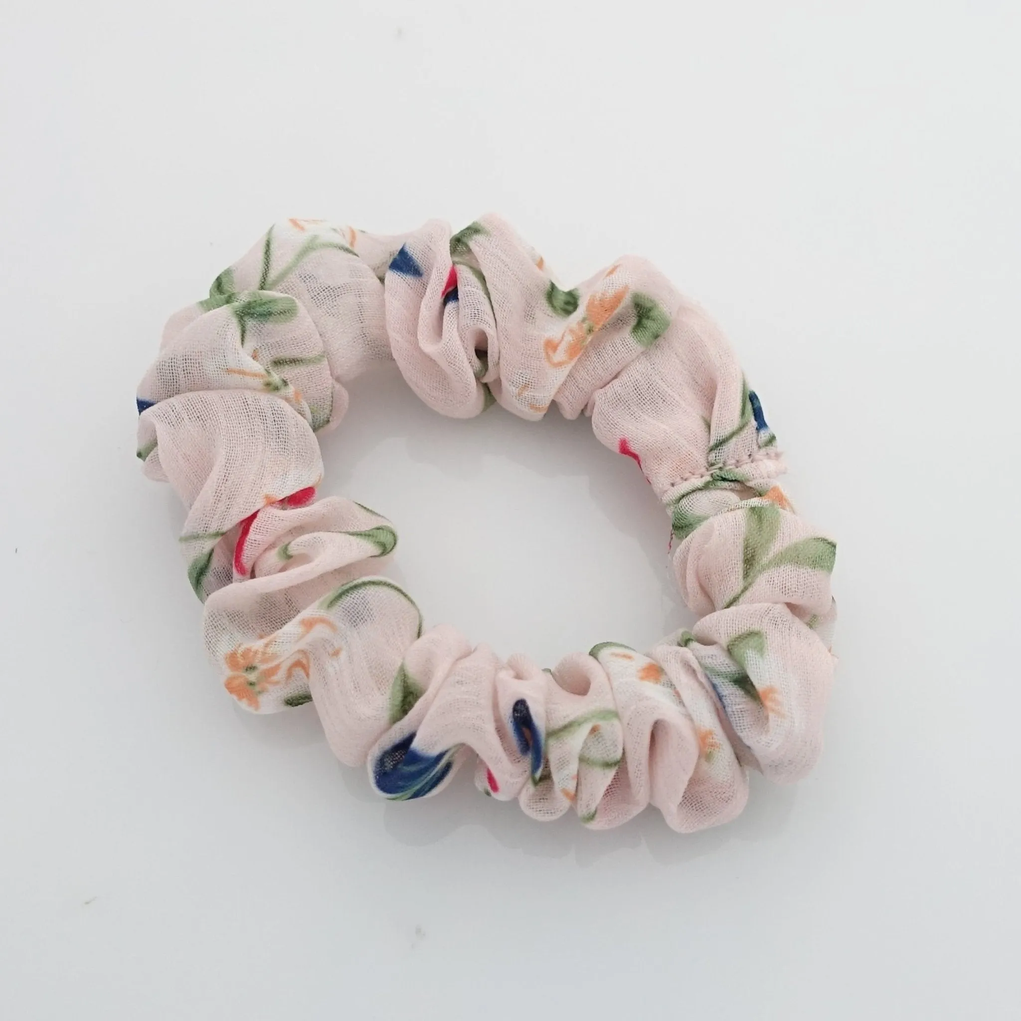 A Pack of 5 Flower Print Hair Elastic Mini Thin floral Scrunchies