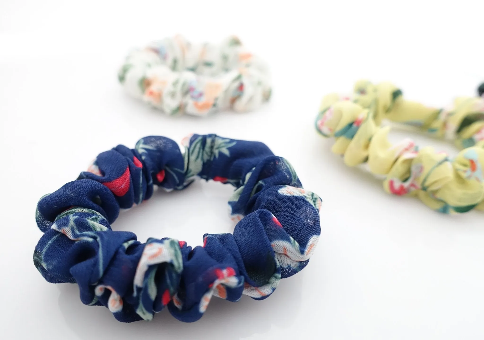 A Pack of 5 Flower Print Hair Elastic Mini Thin floral Scrunchies