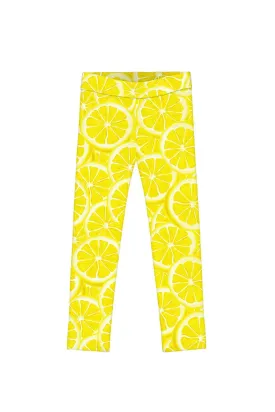 A Piece of Sun Lucy Yellow Lemon Print Cute Summer Leggings - Kids