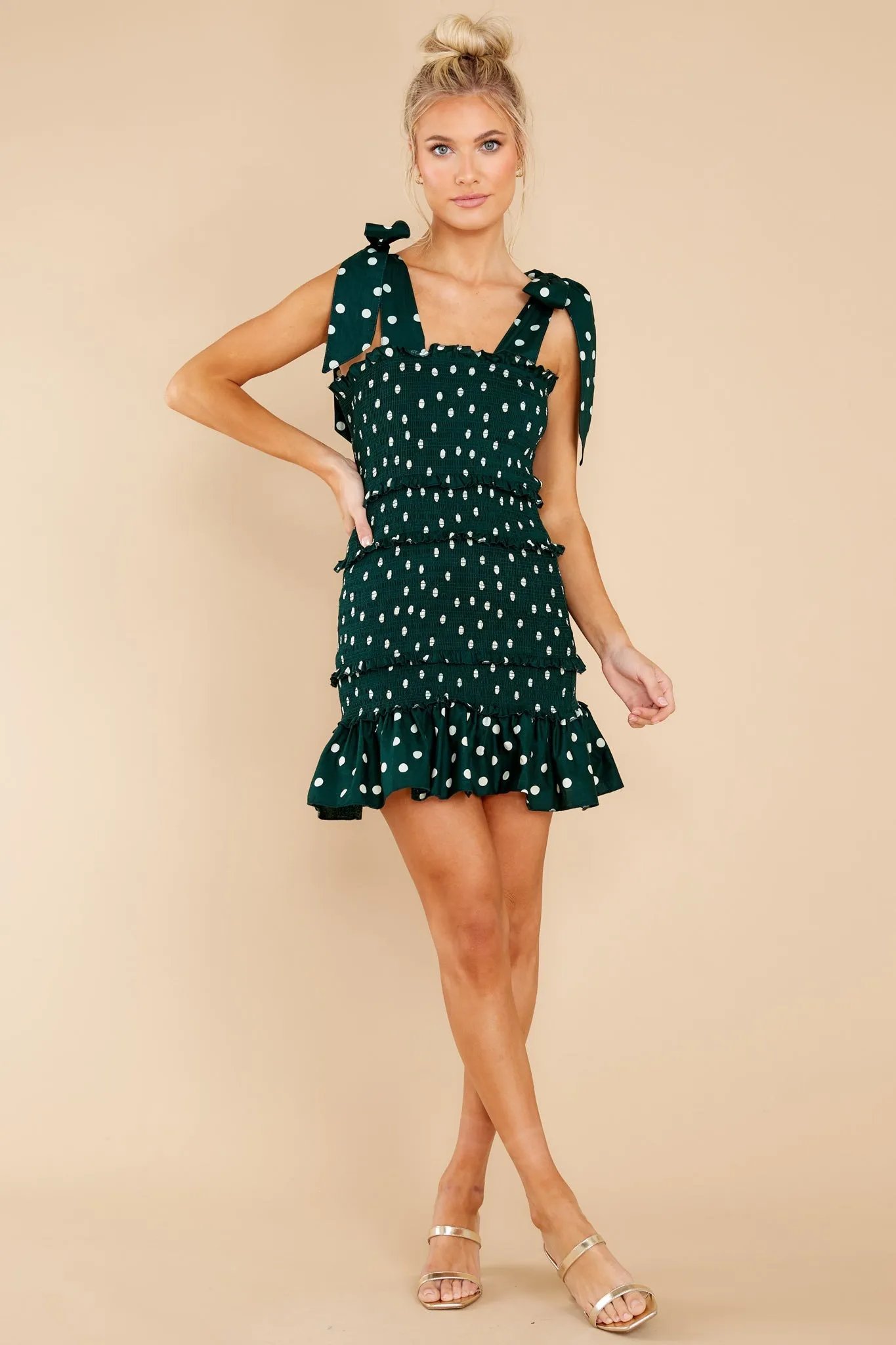 A Whole Heartful Forest Green Polka Dot Dress