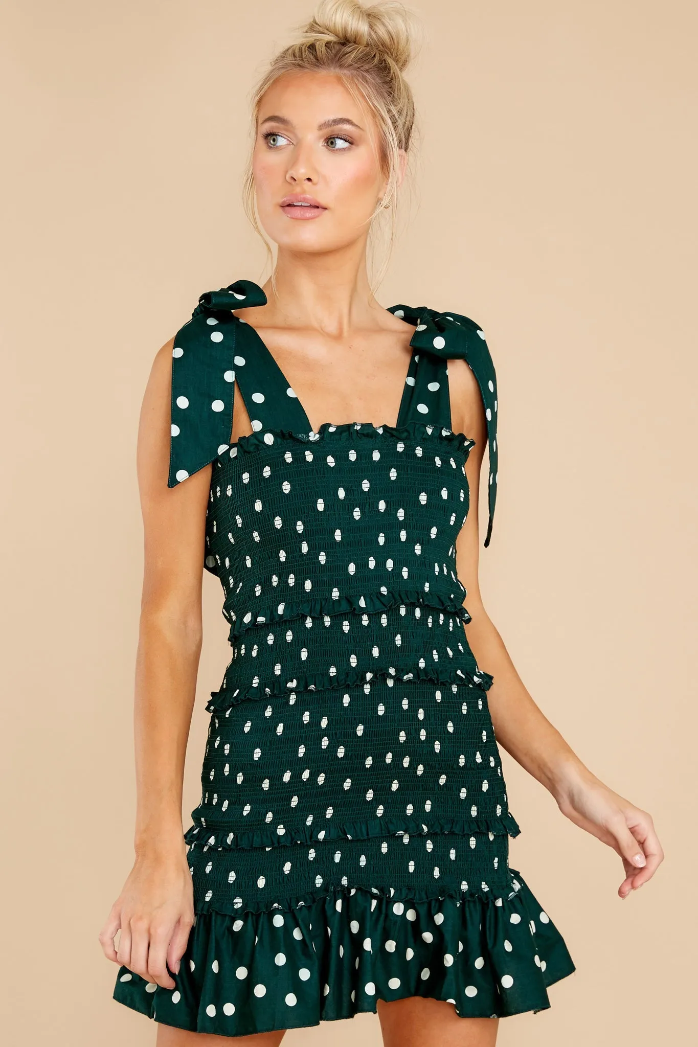 A Whole Heartful Forest Green Polka Dot Dress