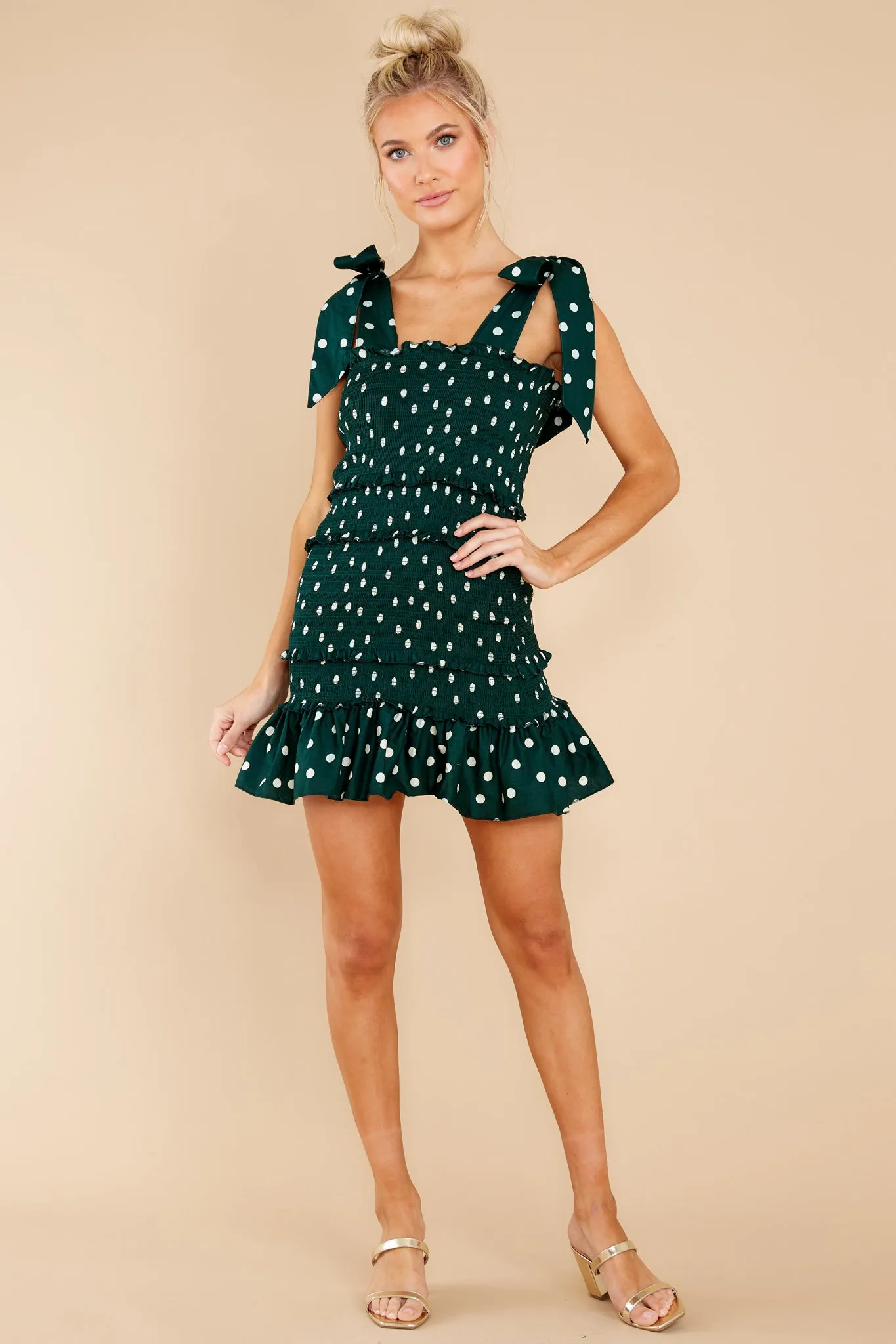 A Whole Heartful Forest Green Polka Dot Dress