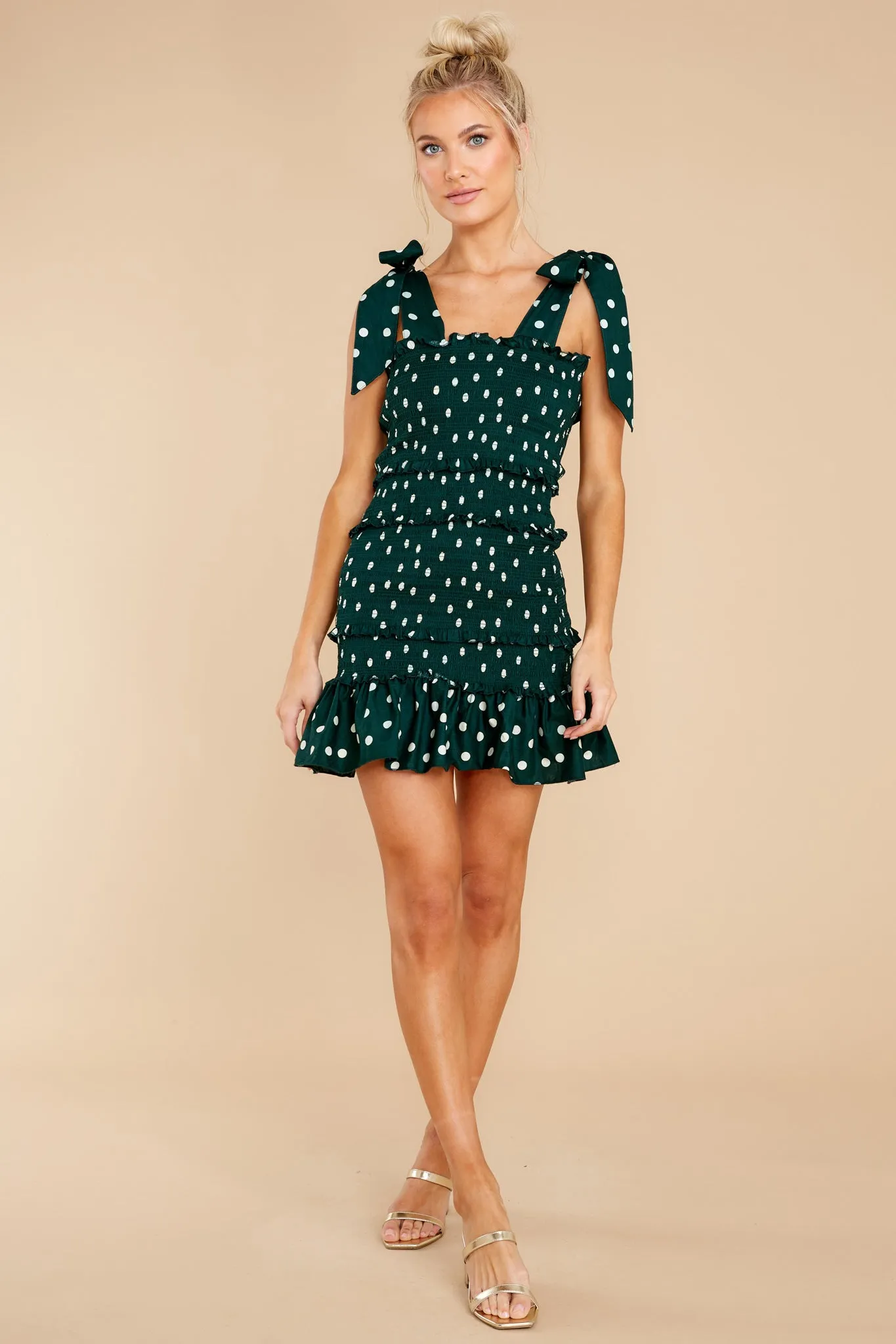 A Whole Heartful Forest Green Polka Dot Dress