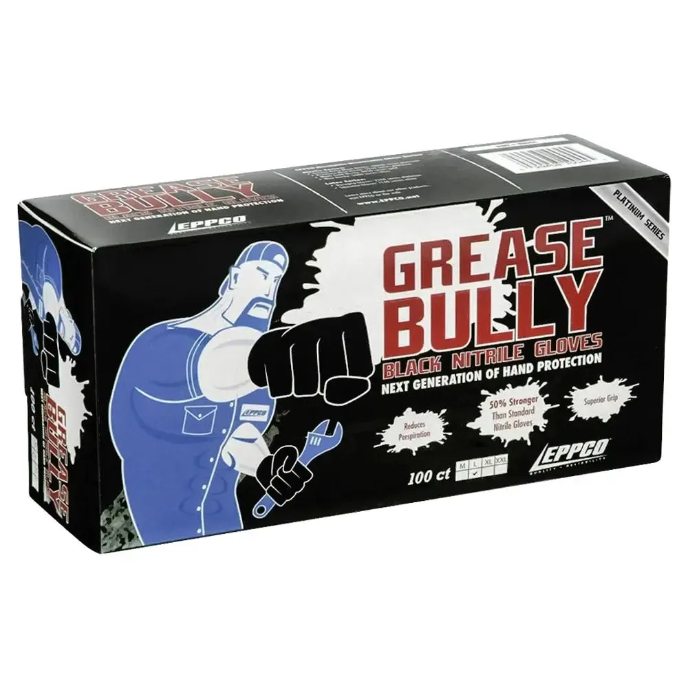 AA Grease Bully Black Nitrile Gloves, Large (100/Box)