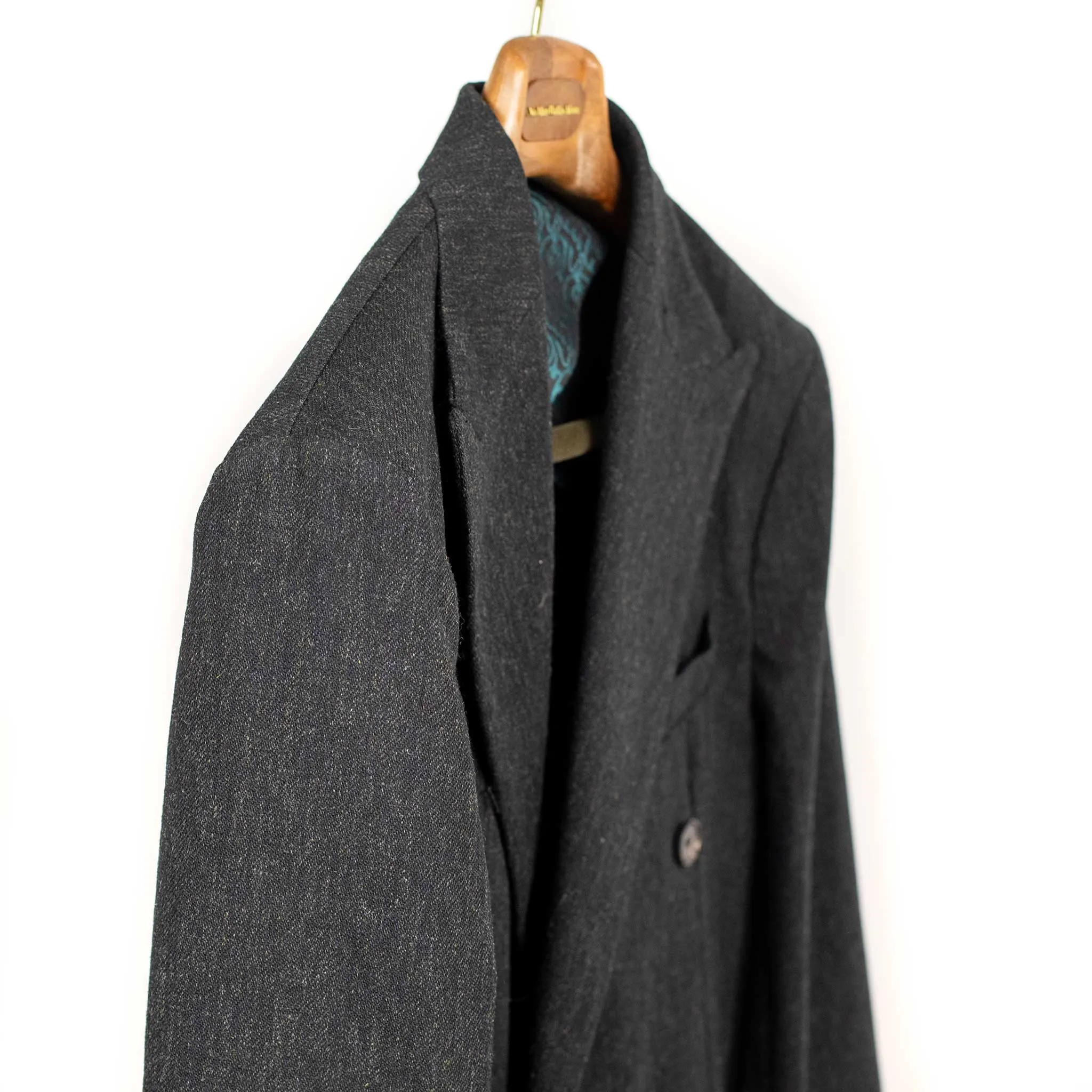 Aaresant double breasted suit in mixed grey Japanese wool cotton denim