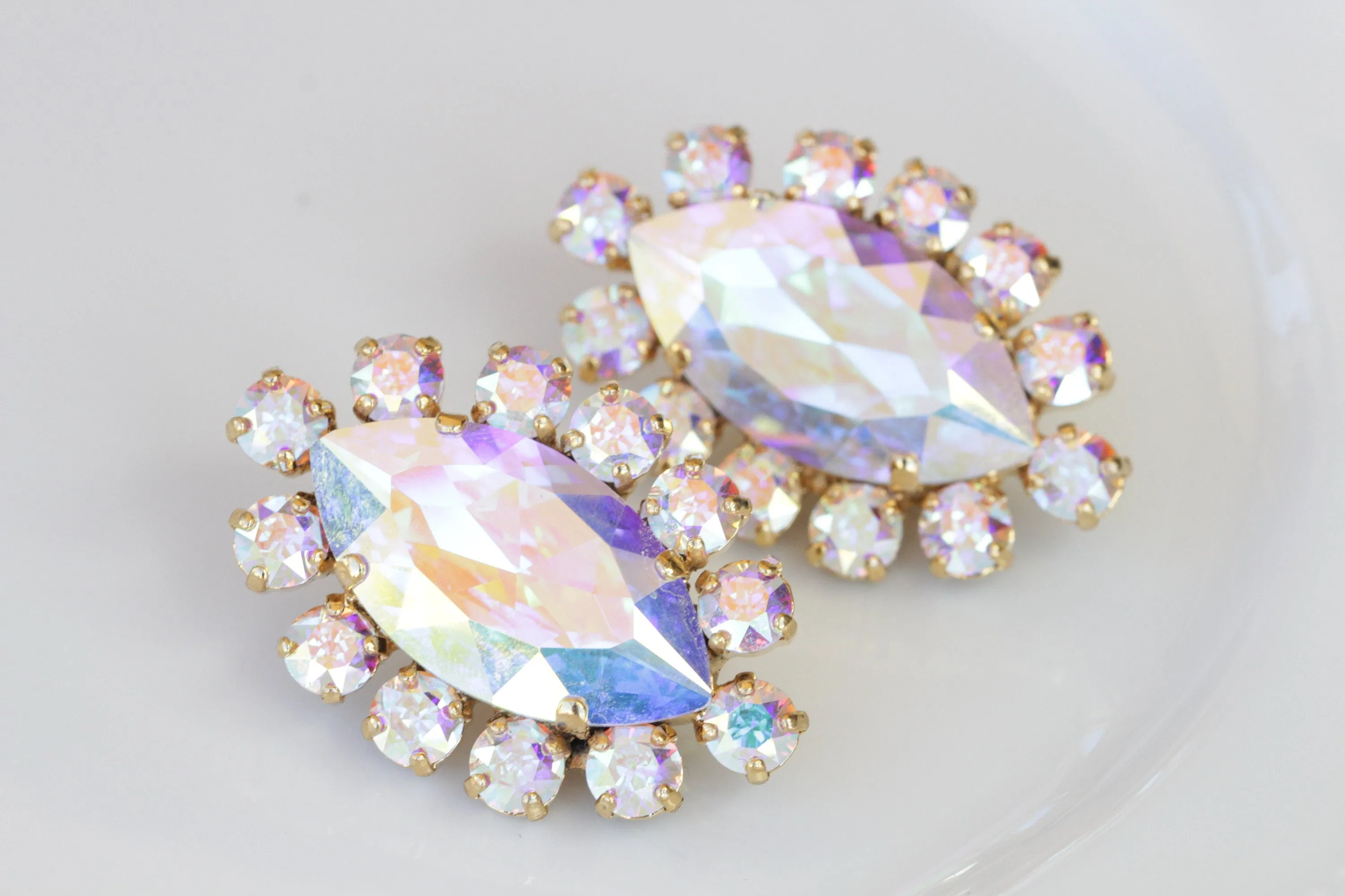 AB CRYSTAL Clip On Earrings