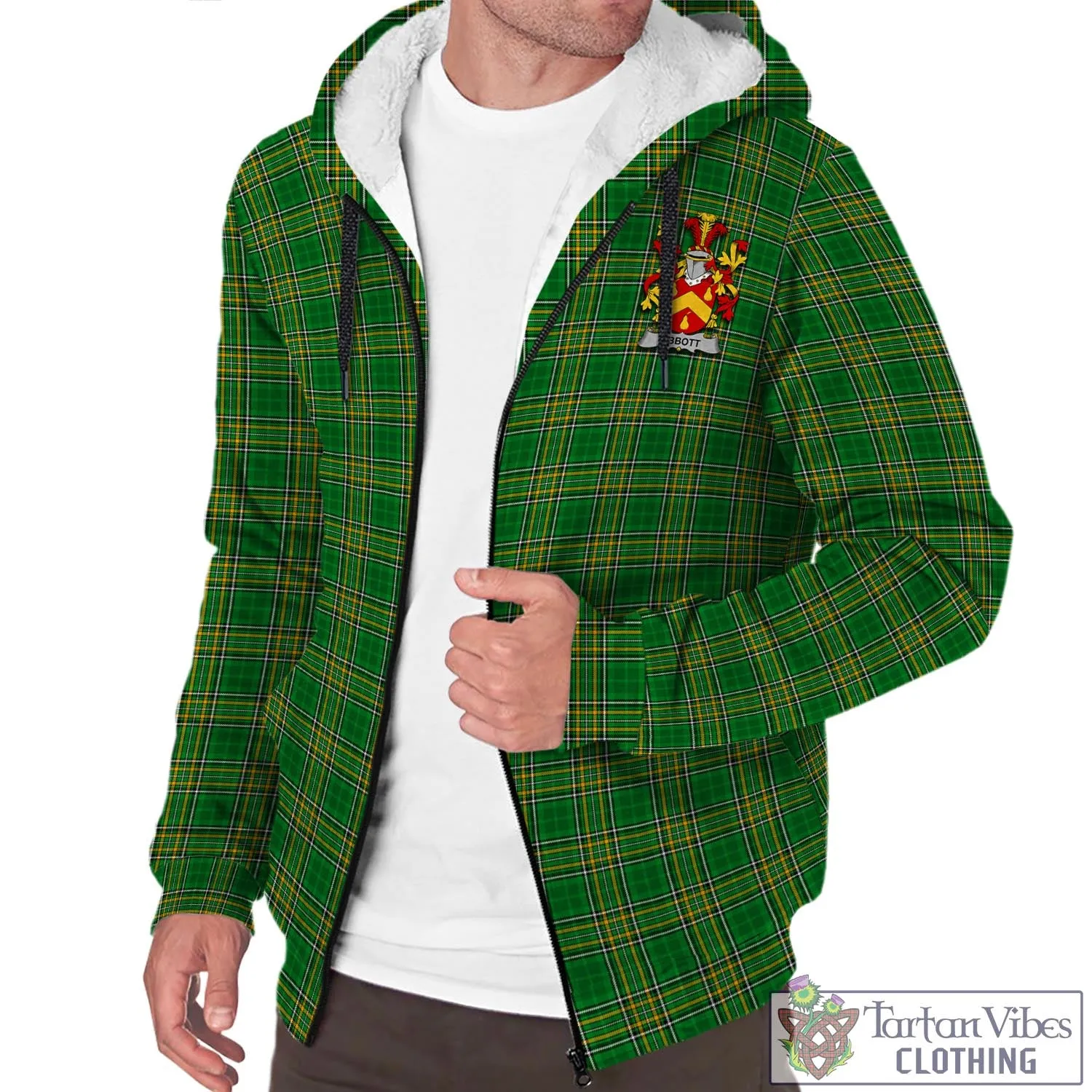 Abbott Irish Clan Tartan Sherpa Hoodie with Coat of Arms