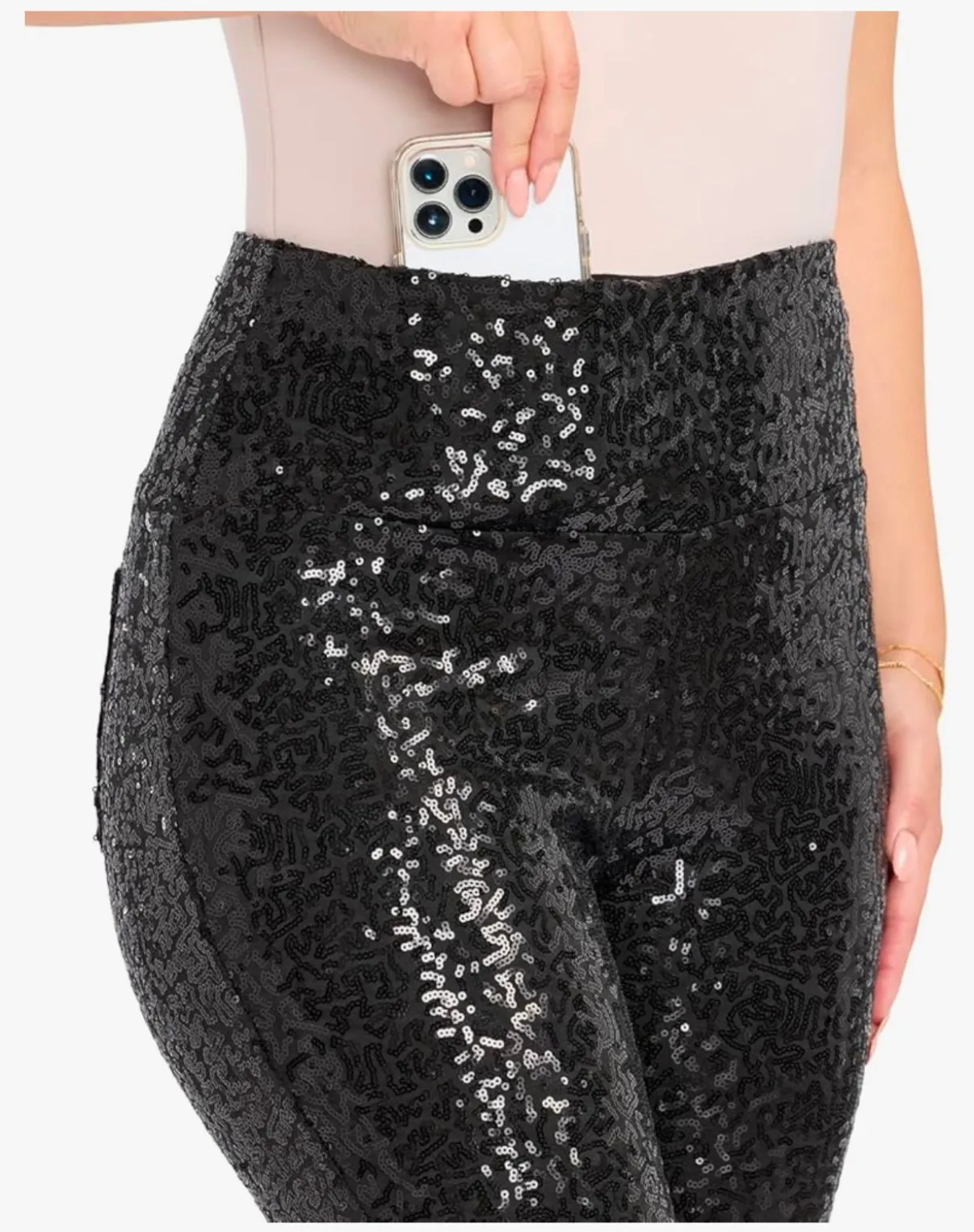 Abby Sequin Flare Pants: Black