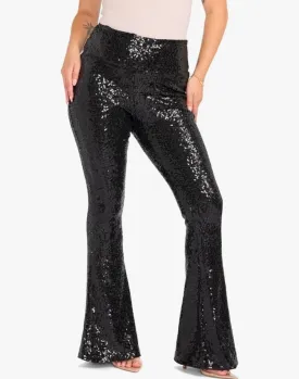 Abby Sequin Flare Pants: Black