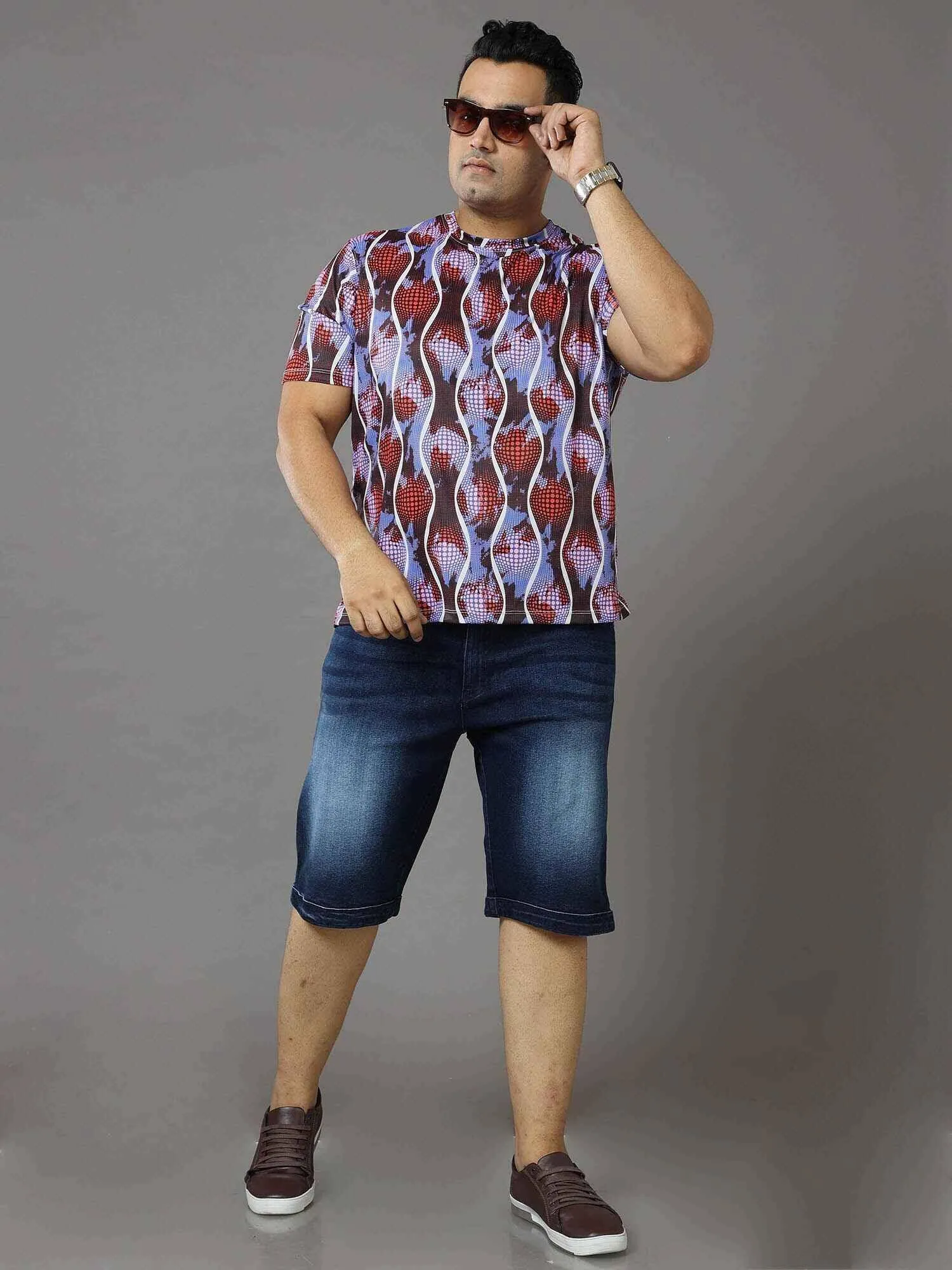 Abstract Printed Round Neck T-Shirt Men's Plus Size