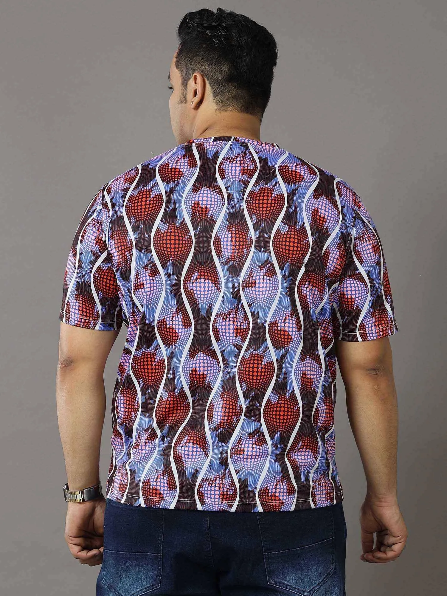 Abstract Printed Round Neck T-Shirt Men's Plus Size