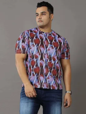 Abstract Printed Round Neck T-Shirt Men's Plus Size