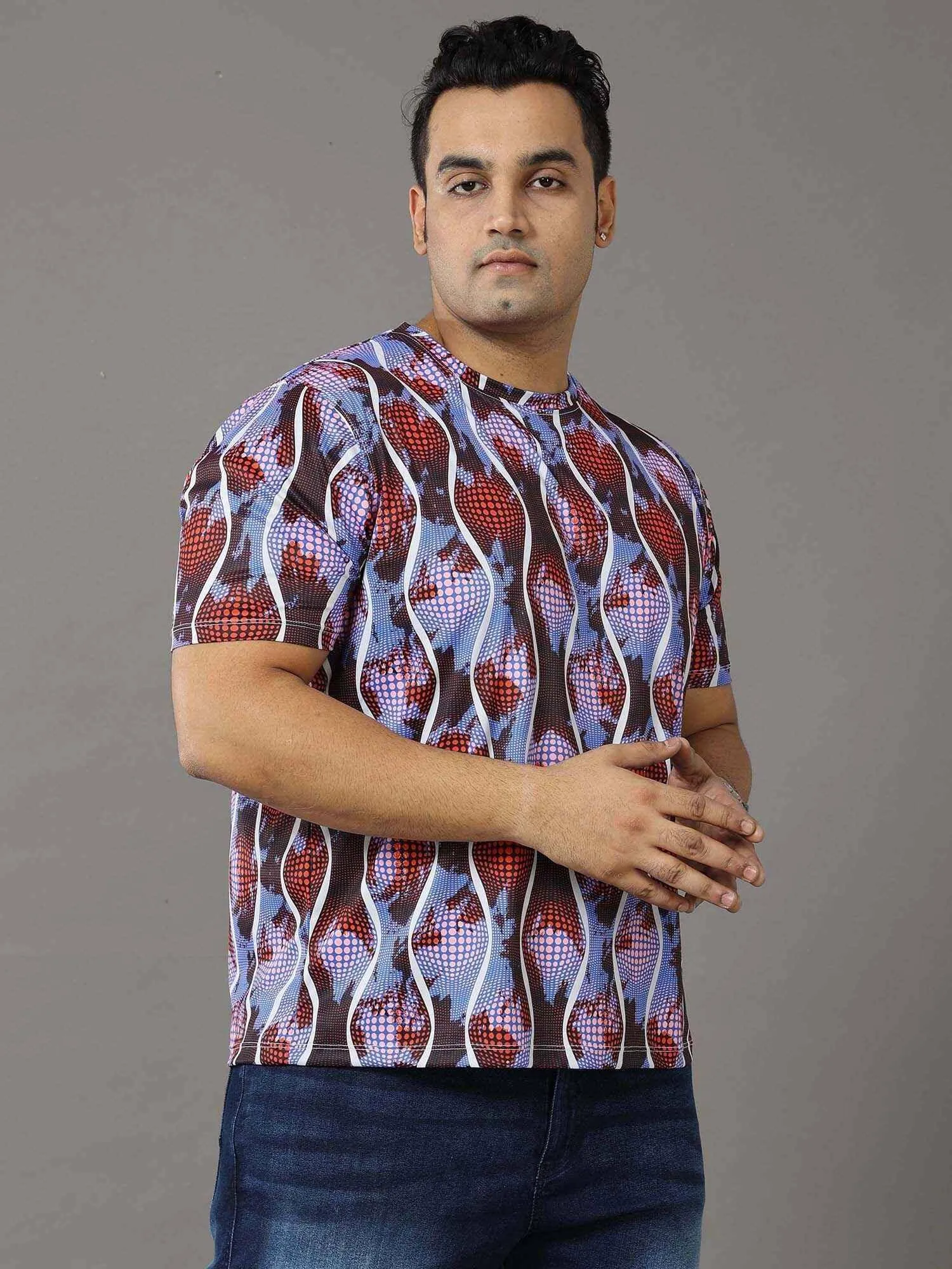 Abstract Printed Round Neck T-Shirt Men's Plus Size