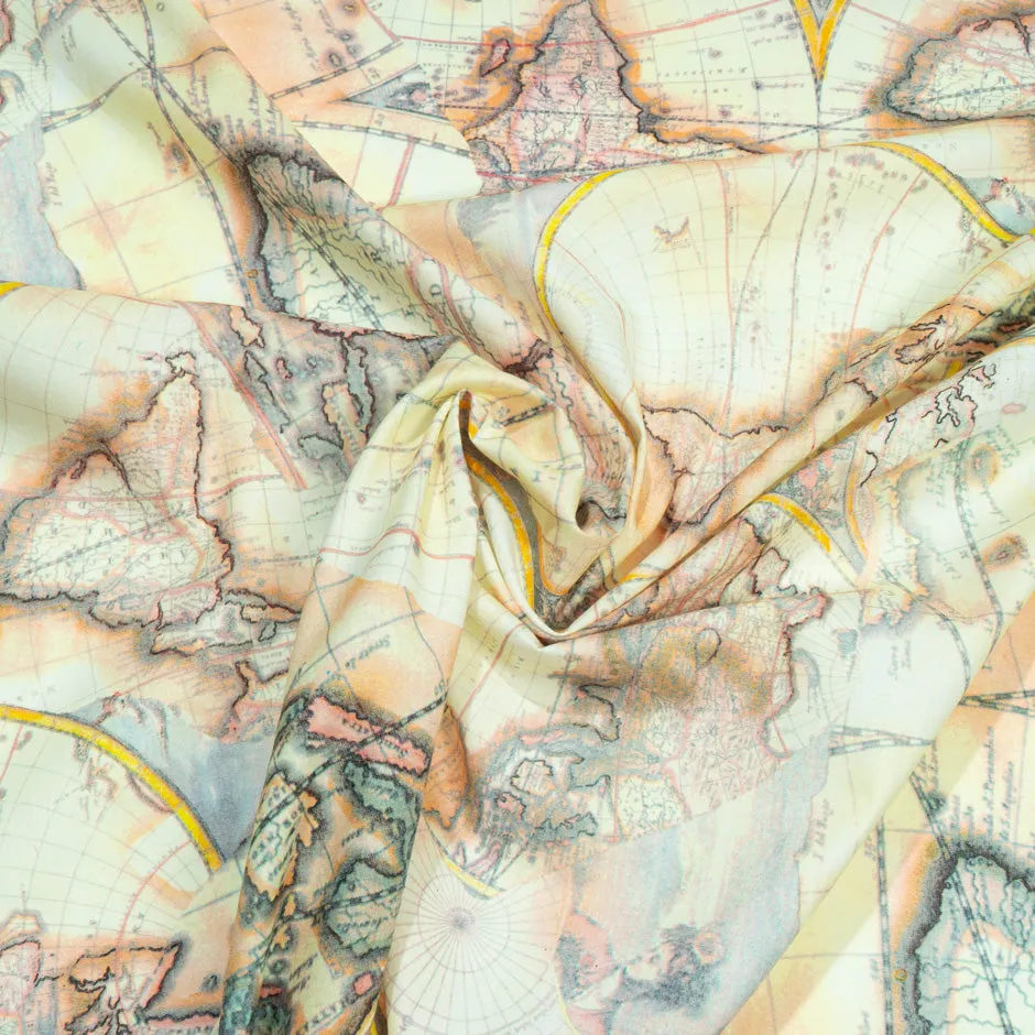 Abstract World Map Printed Luxury Cotton