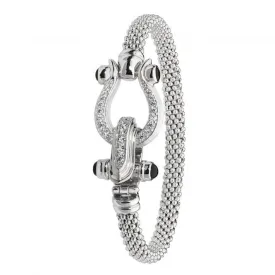 Acotis Silver Bangle Oval Mesh Horseshoe Clasp Zirconia G4227