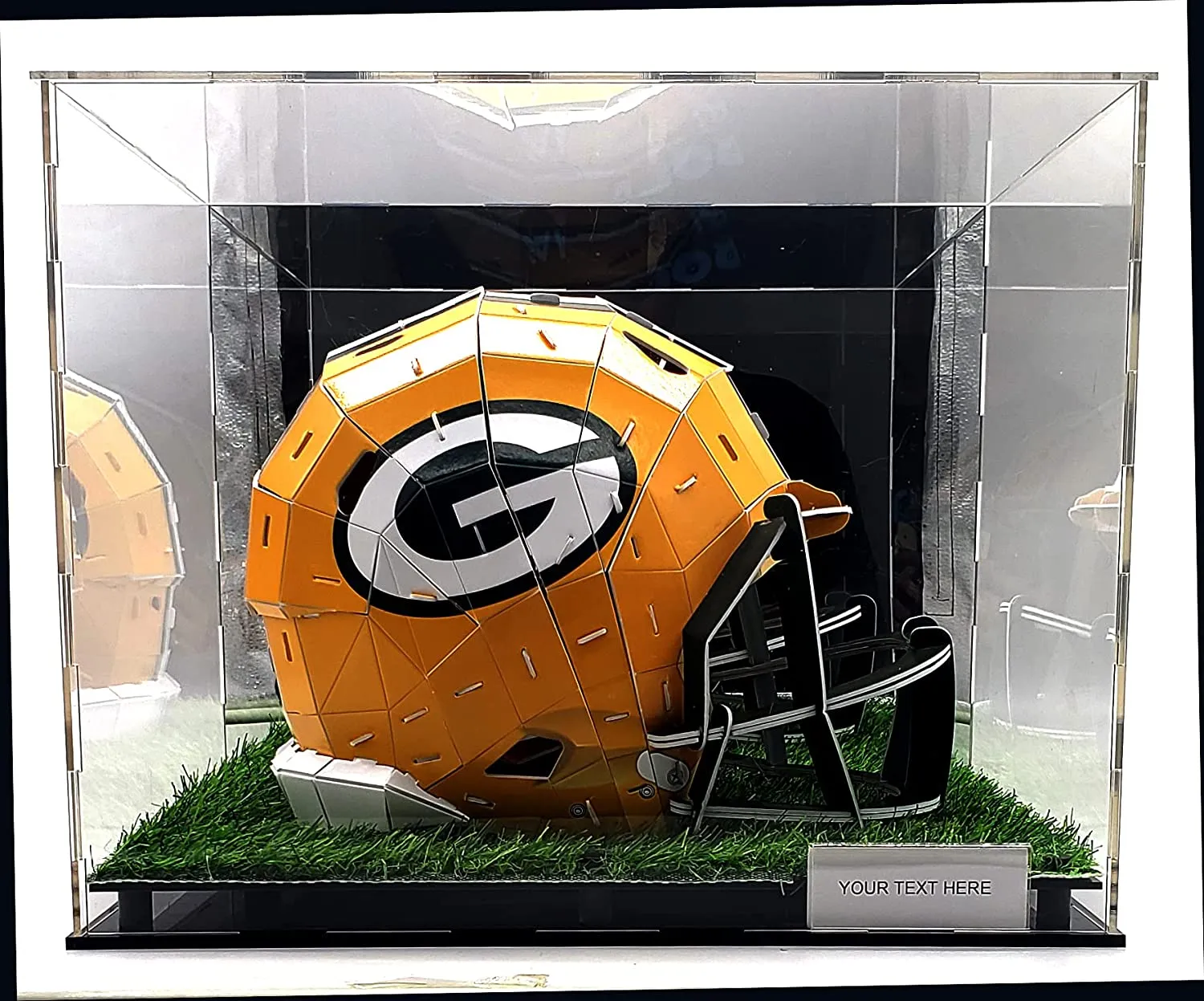 Acrylic Football Helmet Display Case Turf Grass Sports Showcase UV Protection Super Clear Panels