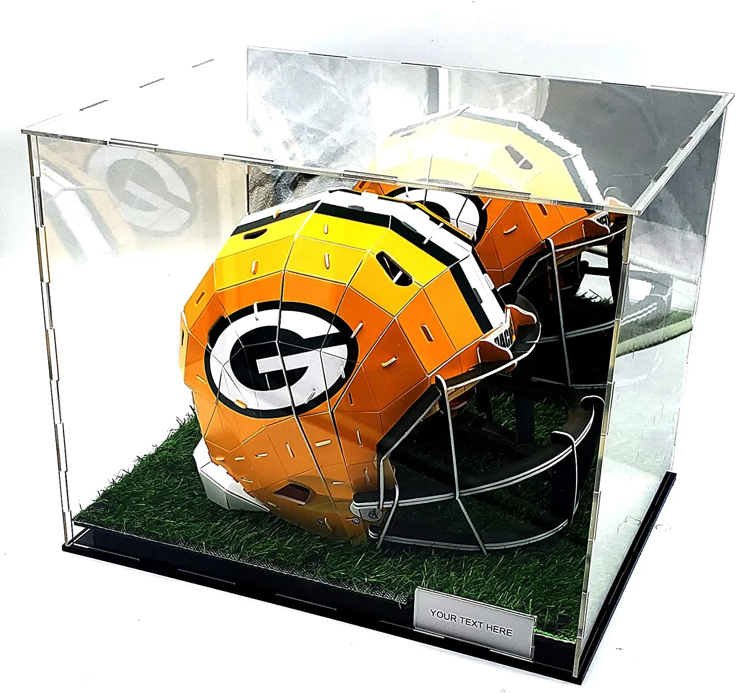 Acrylic Football Helmet Display Case Turf Grass Sports Showcase UV Protection Super Clear Panels