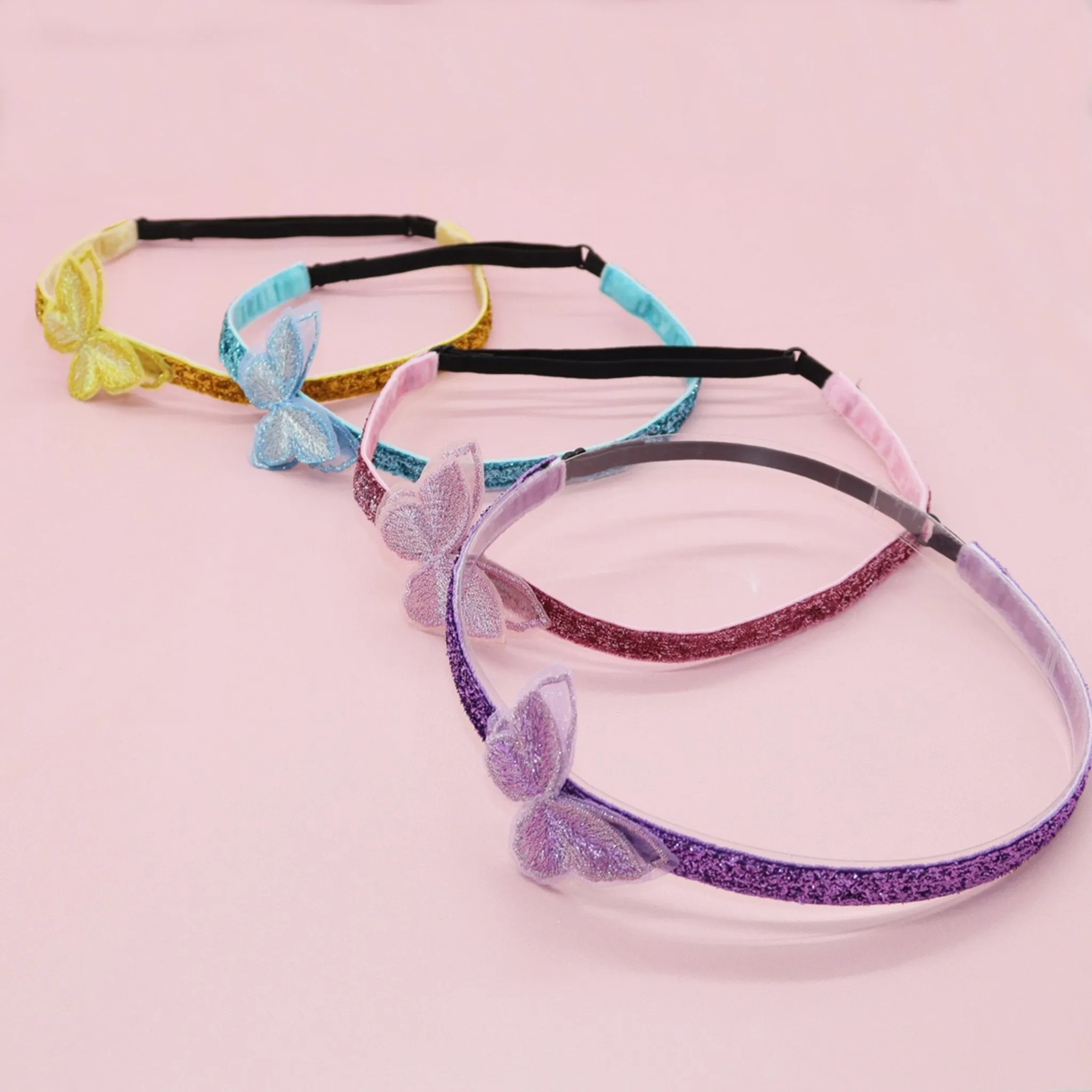 Adjustable No Slip Glitter Butterfly Headbands - 4 Pack