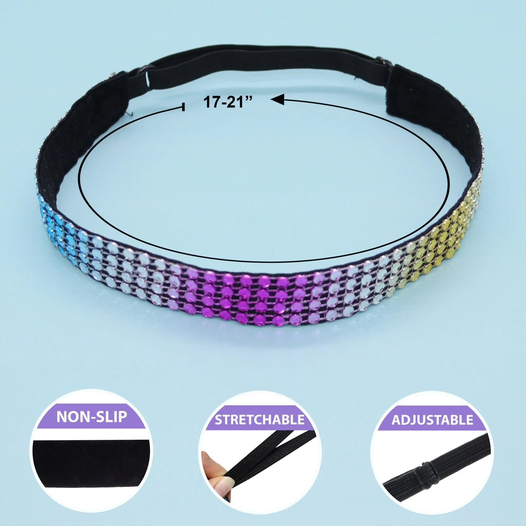 Adjustable No Slip Rhinestone Headbands - 4 Pack