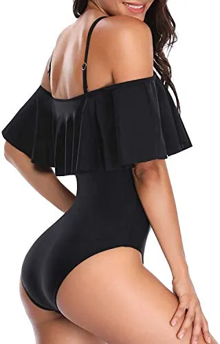 Adjustable Strap Off Shoulder Swimsuit Padded Bra For Women-Black