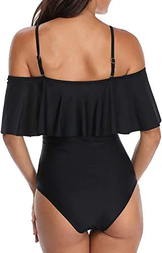 Adjustable Strap Off Shoulder Swimsuit Padded Bra For Women-Black