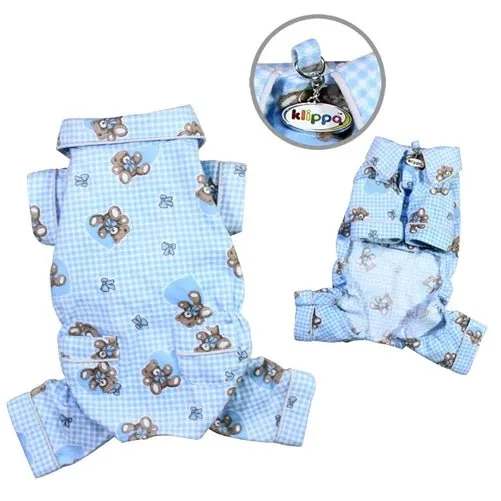 Adorable Teddy Bear Love Flannel Pajamas - Blue