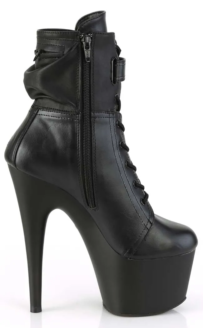 ADORE-1020POUCH Black Vegan Leather Ankle Boots