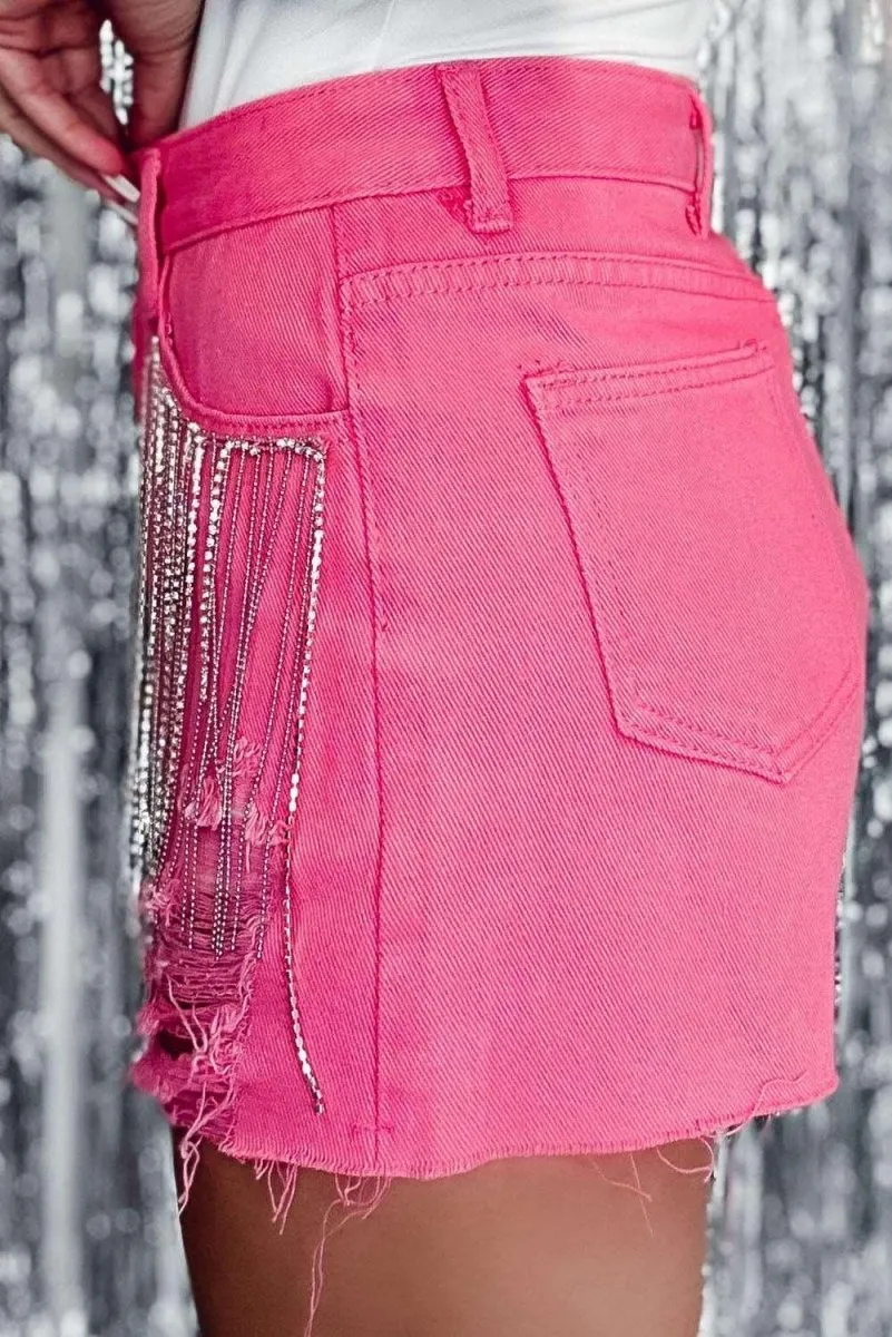 Adore Pink Distressed Slim Fit Shorts