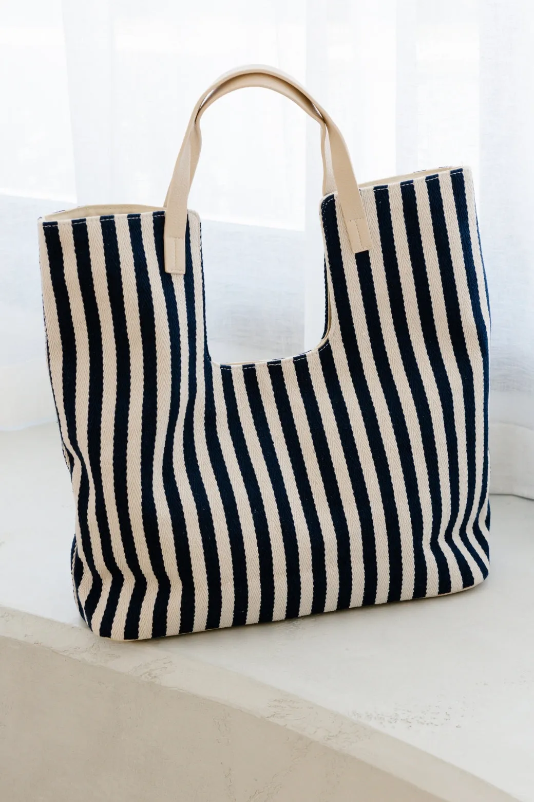 Adorne Summa Stripe Canvas Tote Navy