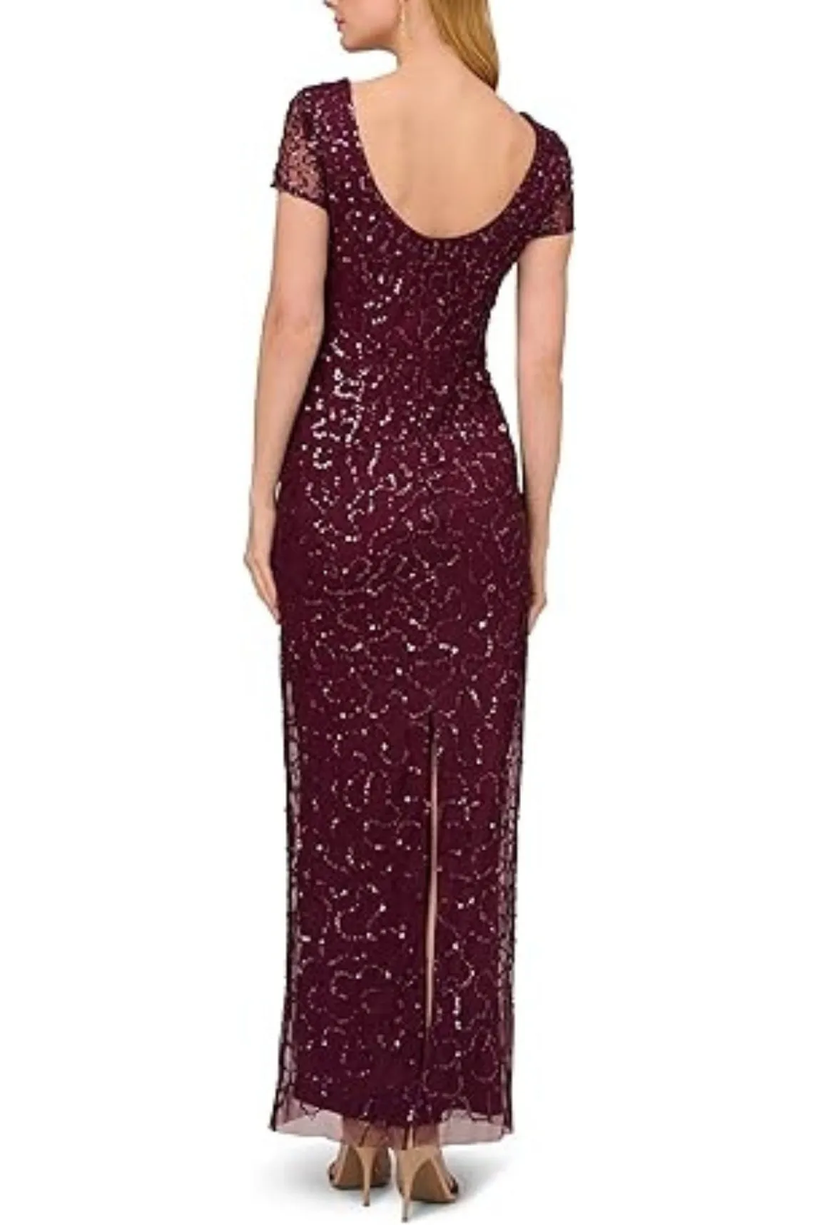 Adrianna Papell Beaded Short Sleeve Gown