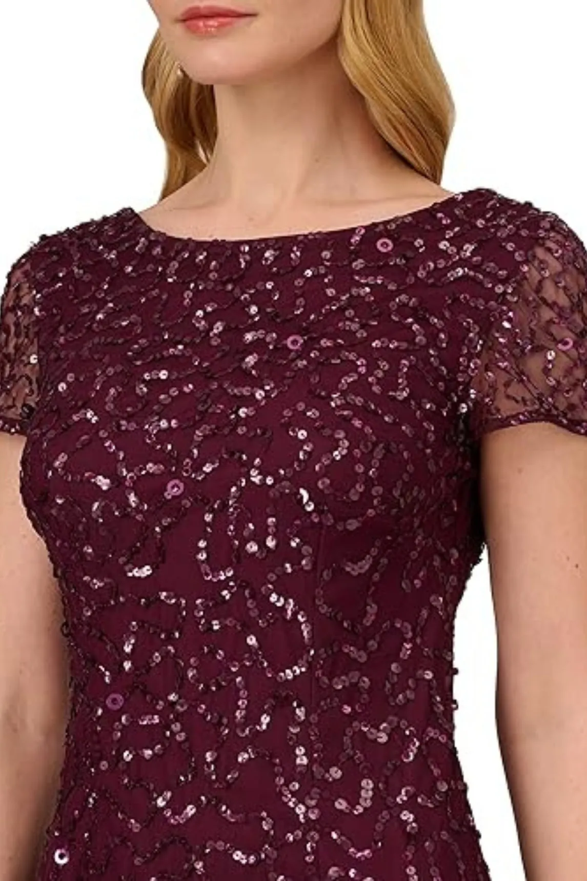 Adrianna Papell Beaded Short Sleeve Gown