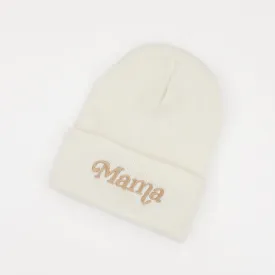 Adult Beanie - Mama Italic - Cream w/ Light Brown