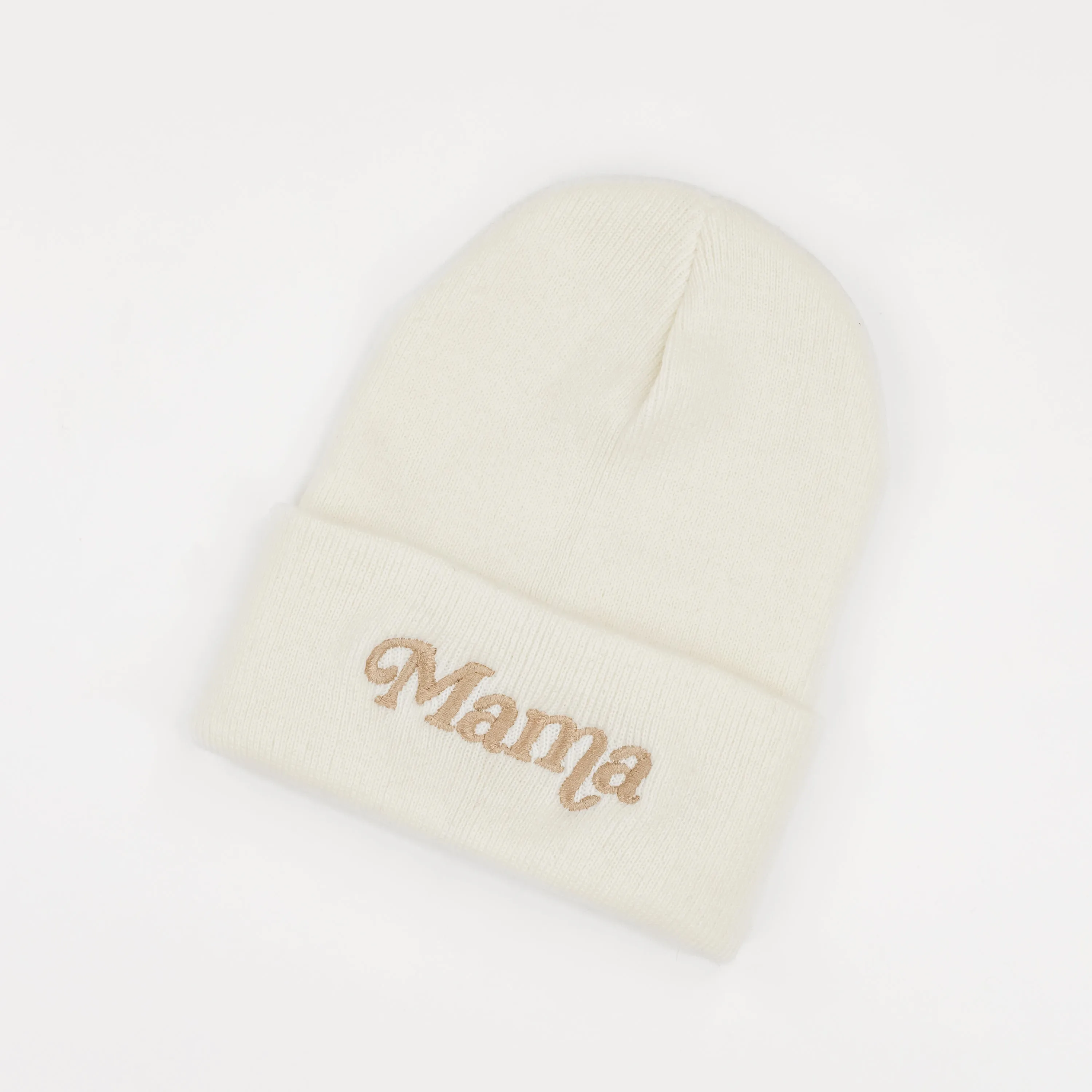 Adult Beanie - Mama Italic - Cream w/ Light Brown