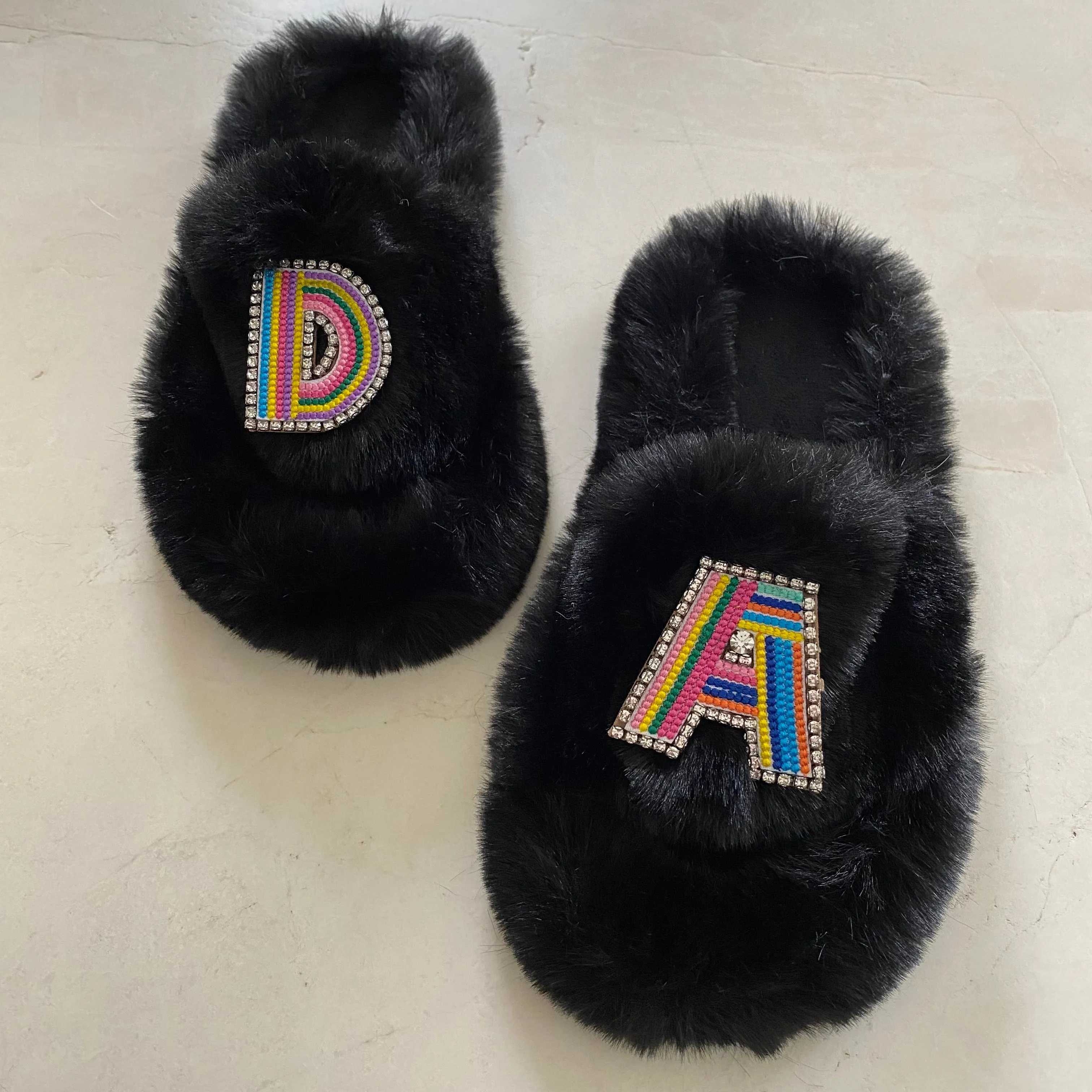 Adult Furry Slides Black