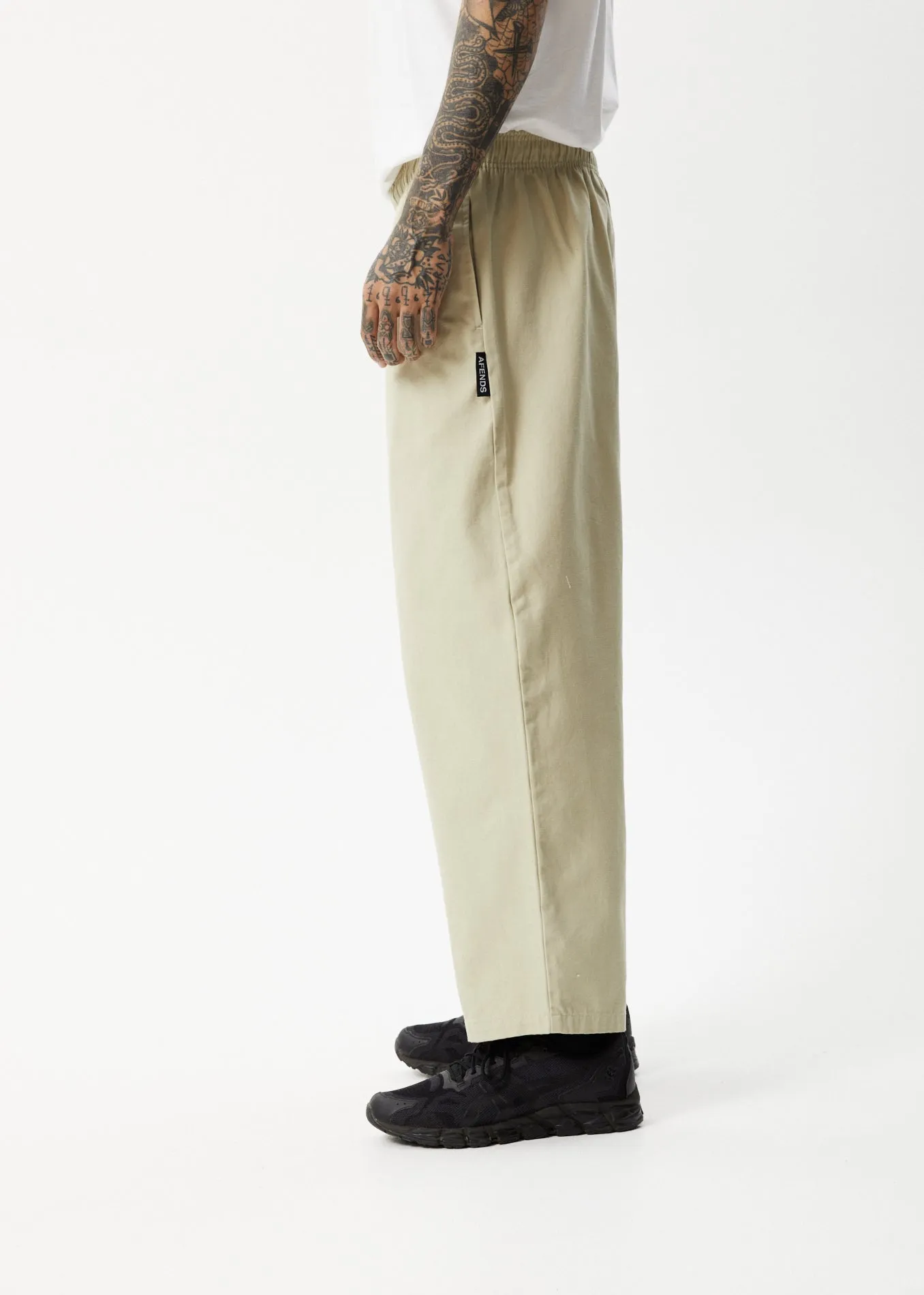 AFENDS Mens Ninety Eights - Elastic Waist Pants - Cement