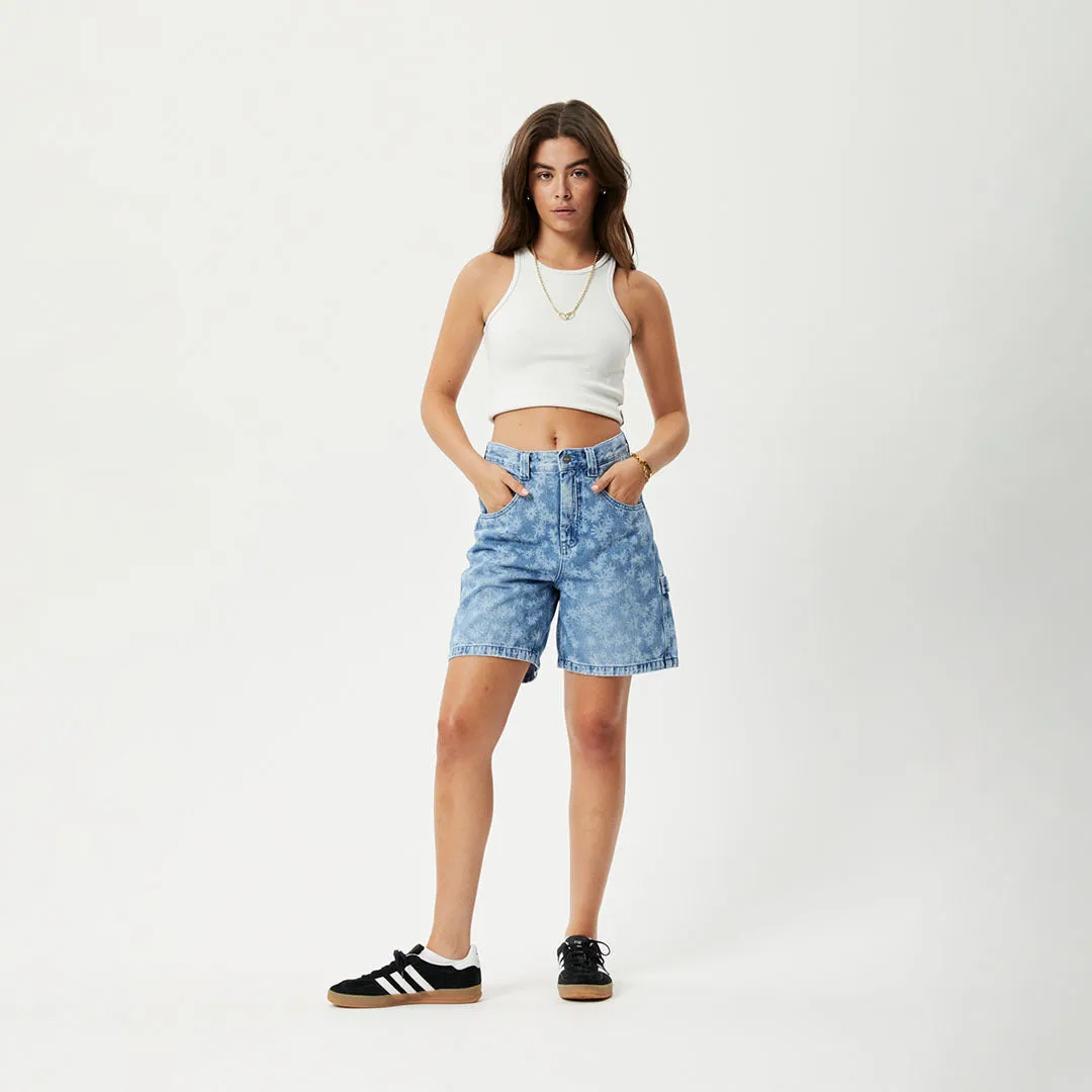 AFENDS Womens Fink Emilie - Denim Carpenter Shorts - Worn Blue Daisy