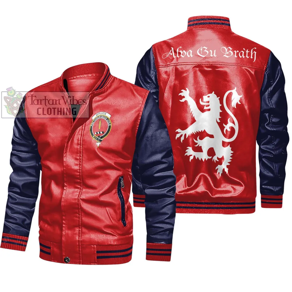 Affleck Family Crest Leather Bomber Jacket Lion Rampant Alba Gu Brath Style