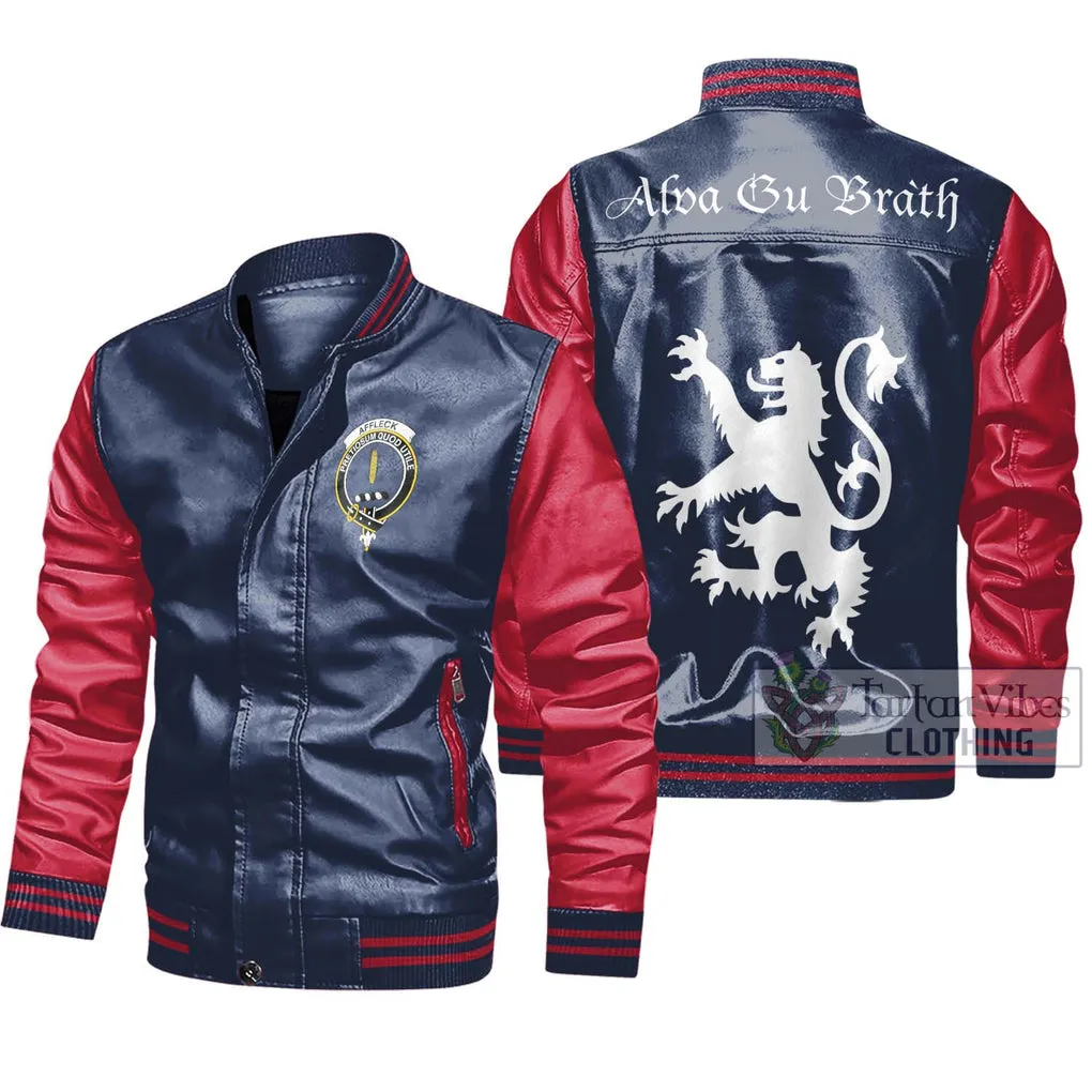 Affleck Family Crest Leather Bomber Jacket Lion Rampant Alba Gu Brath Style