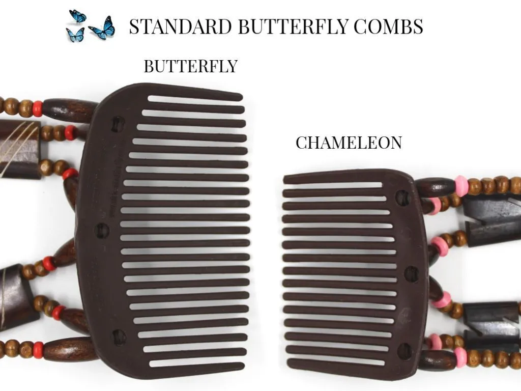 African Butterfly Thick Hair Comb - Beada Brown 160