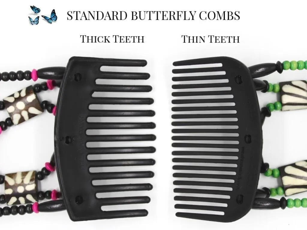 African Butterfly Thick Hair Comb - Flowers Brown 70