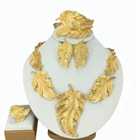 African Queen Big Leaf Gold Plated Jewelry Setsv