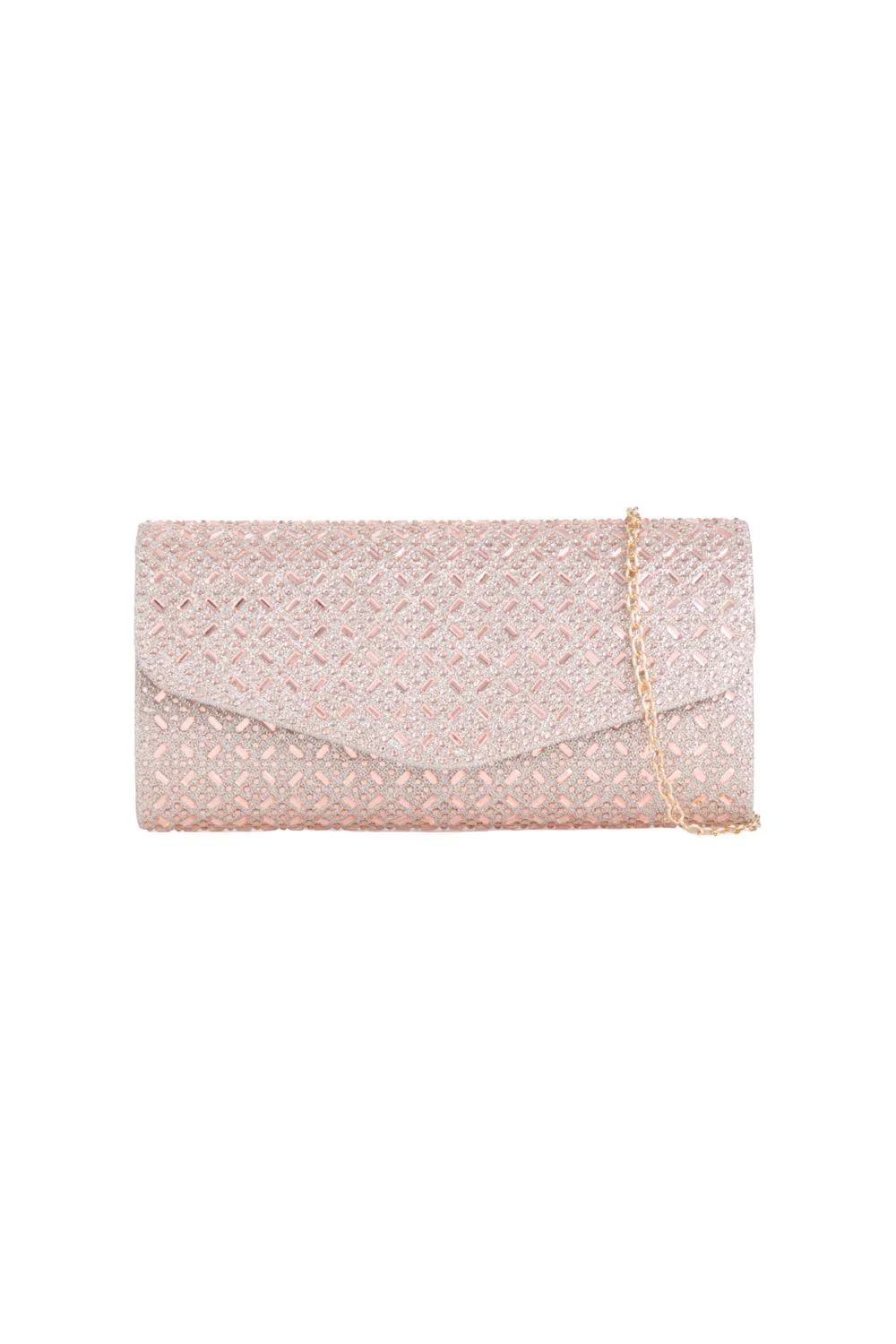 Aftershock London Rose Gold Diamante Evening Clutch Bag