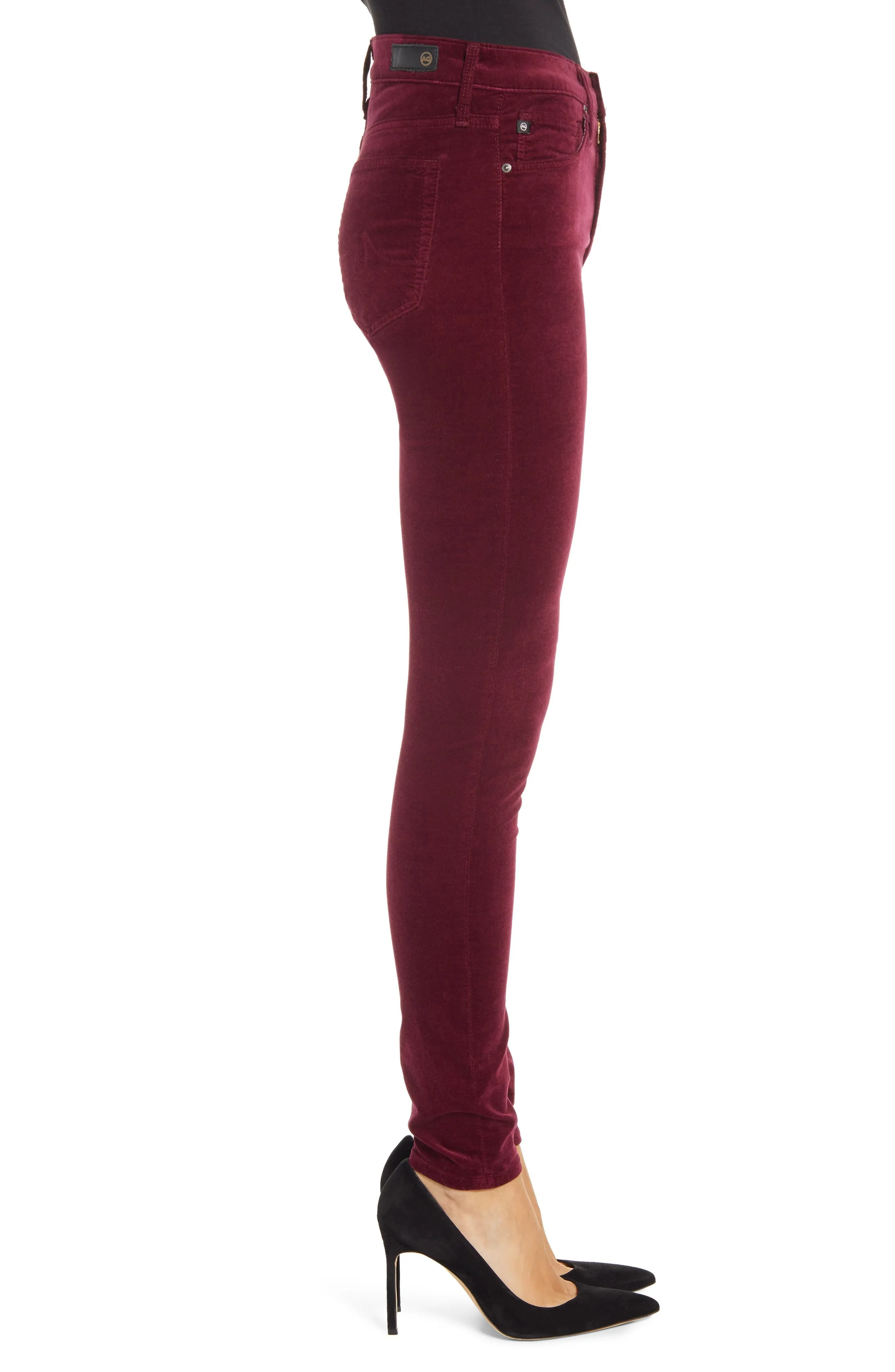 AG - The Farrah High Rise Skinny Velvet Denim in Plum/DCU