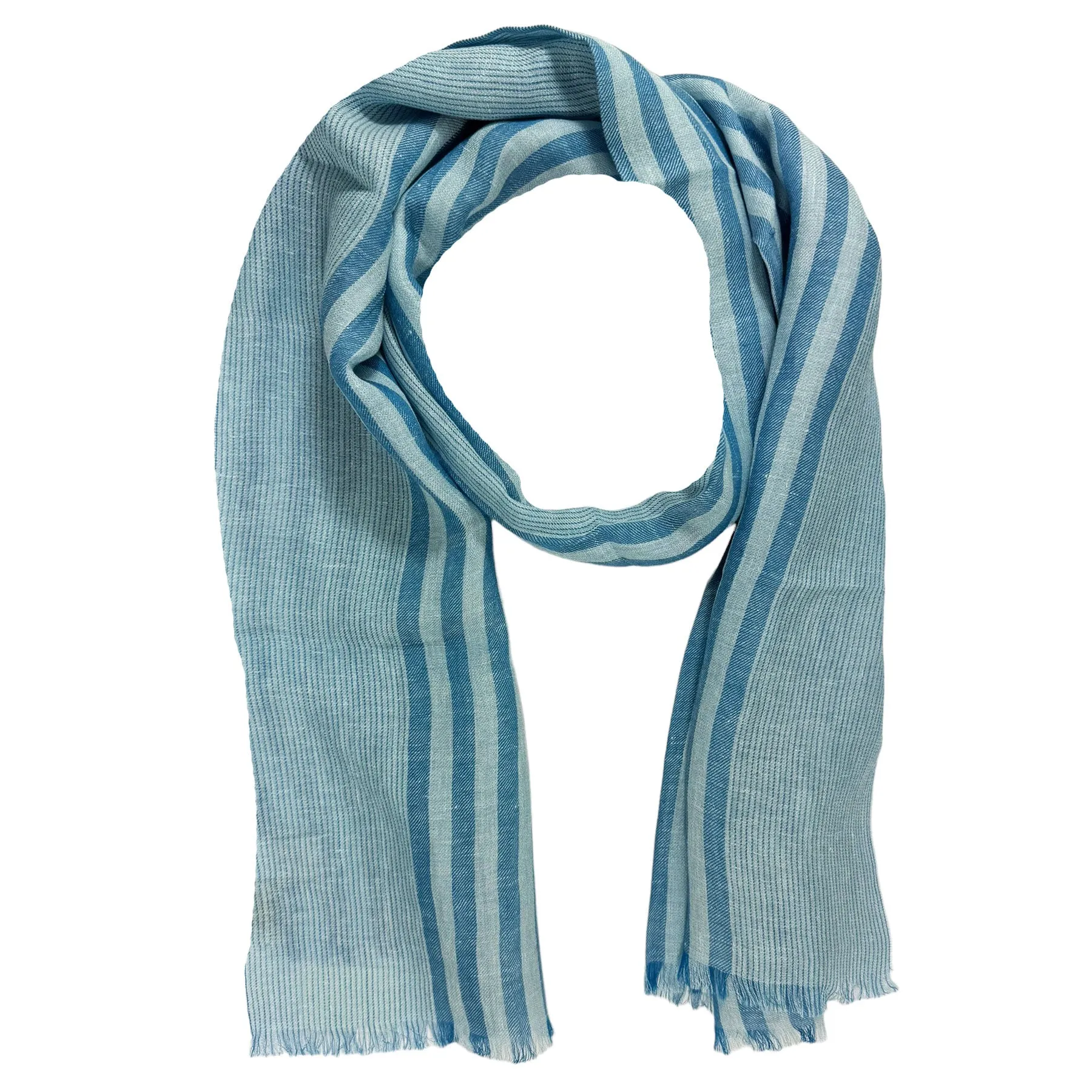 Agnona Scarf White Aqua Stripes Lightweight Linen Silk Cashmere Shawl FINAL SALE